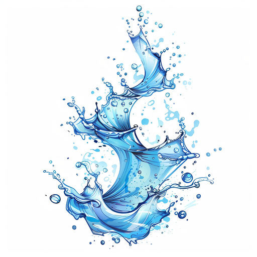 Abstract water tattoo illustration combining droplets and ripples in shades of blue and aqua