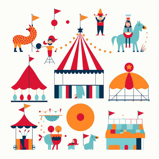 Minimalist circus clipart on white background