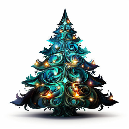 Christmas tree clipart in the style of Chiaroscuro Art, on white background