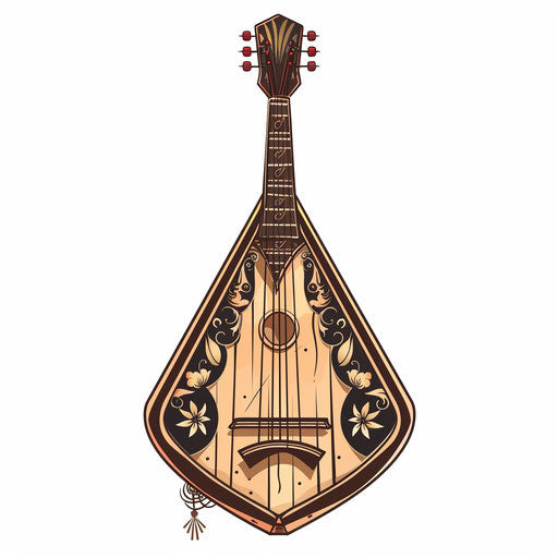Flat clipart style drawing of a traditional Russian balalaika in wooden tones