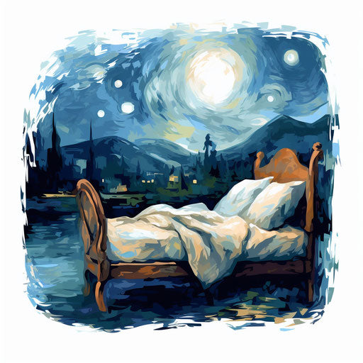 Good night illustration in the style of Impressionistic Art, on white background