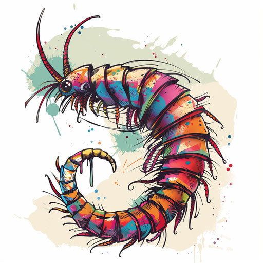 Comic book style centipede tattoo