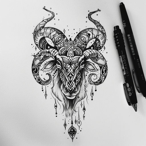 Tribal-inspired Aries constellation tattoo sketch