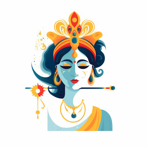 Minimalist style clipart of krishna, on a white background