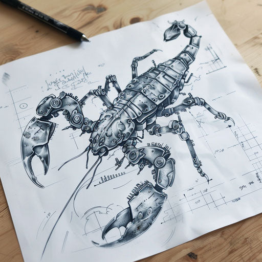 Cyberpunk scorpion tattoo design with mechanical futuristic details