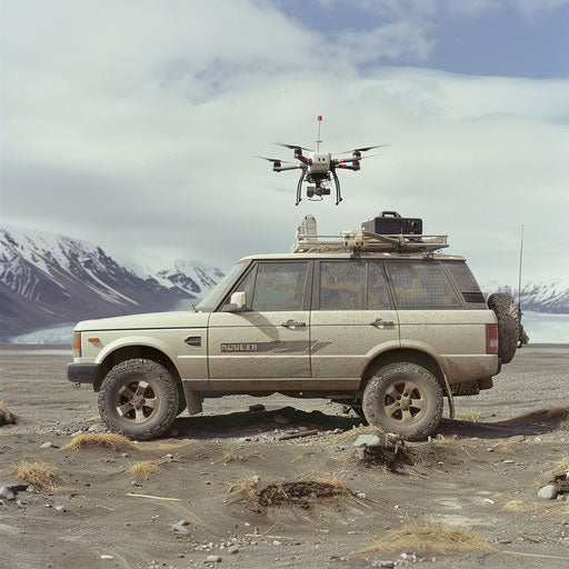 Off-road vehicle with high-tech drone launch pad