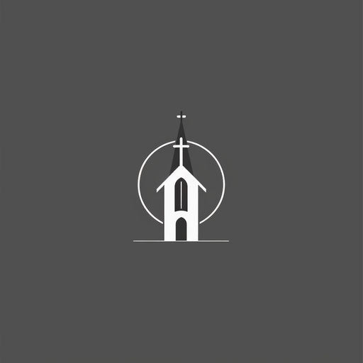 Minimalist church logo with simple shapes on grey background