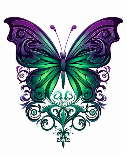 Butterfly tattoo vector for Photoshop 3, dark green and violet
