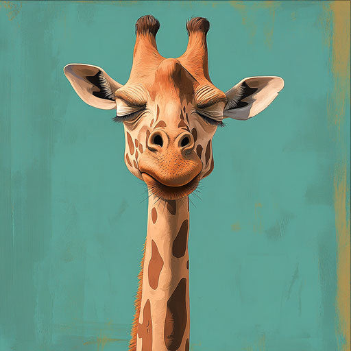 Humorous caricature of a giraffe with human characteristics