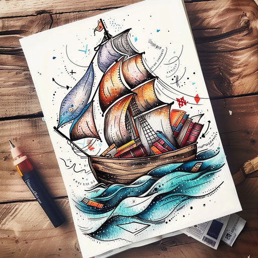 Book boat on a sea of words