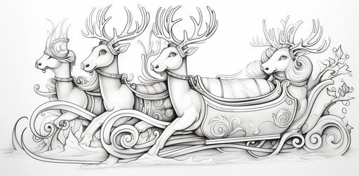 Free coloring pages with reindeers on a sleigh