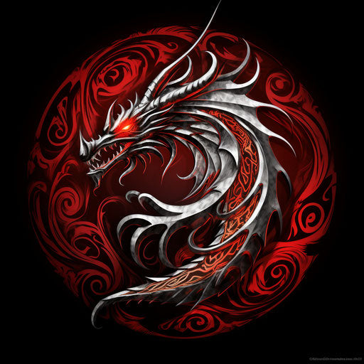 Red and white dragon tattoo, celtic art, stencil, HD, airbrushing