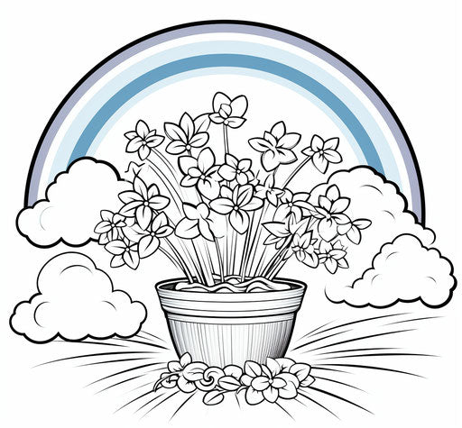 Rainbows and pot of gold coloring page