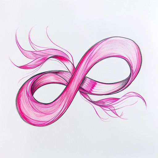 Infinity symbol intertwined with pink ribbon on white