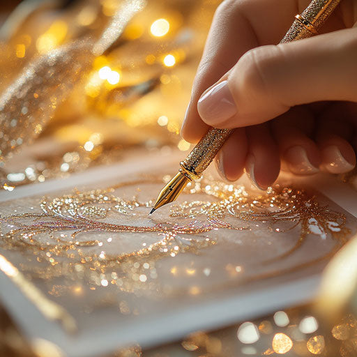 Writing a holiday card with a golden pen