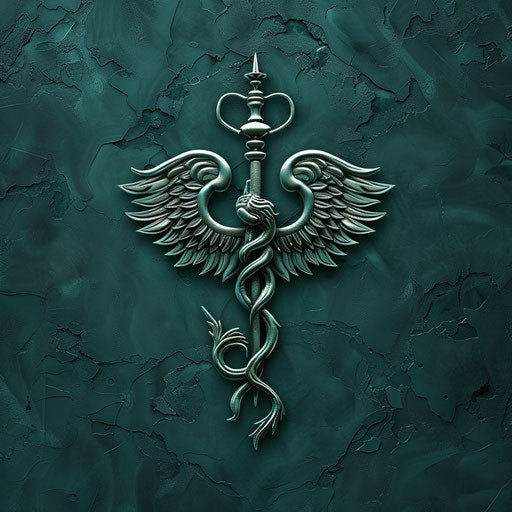 Classic doctor logo with intricate medical emblem on deep green background