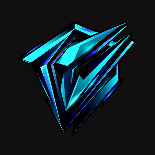 Top logo design with futuristic elements, neon blue and black colors, and sharp lines