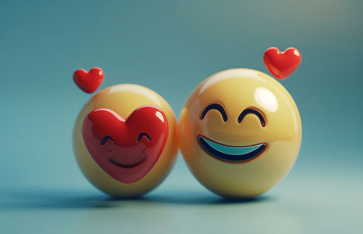 Two smiling emoticons holding hearts
