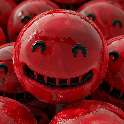A red smiling vector of emoticon, cartoonish chaos, #vfxfriday, emotive body language, internet academia, goblincore