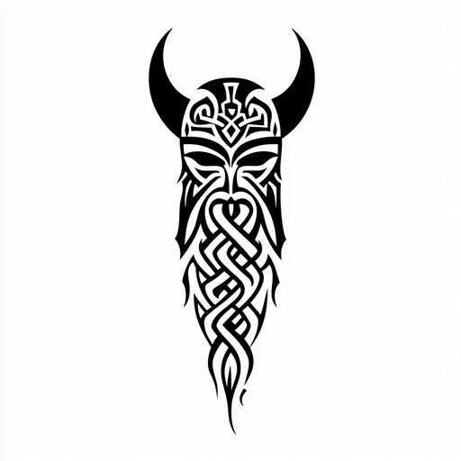 Viking sleeve tattoo sketch with tribal motifs
