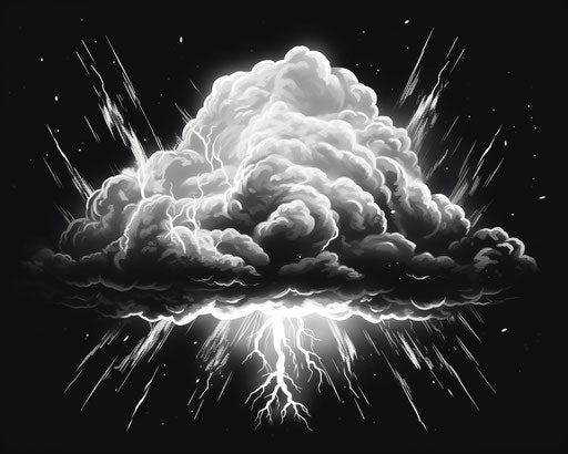Black and white cloud icon with white lightning