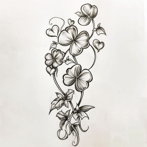 Romantic tattoo sketch of clover with heart-shaped leaves