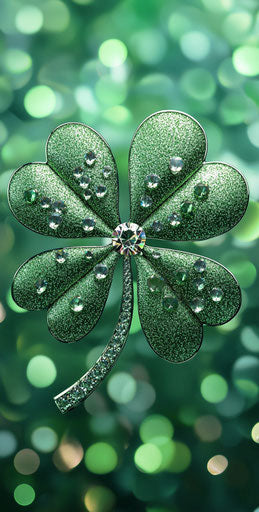 Shamrock with diamonds, glittery background, phone wallpaper