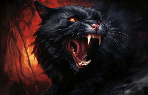 Black cat showing tongue in avocadopunk style