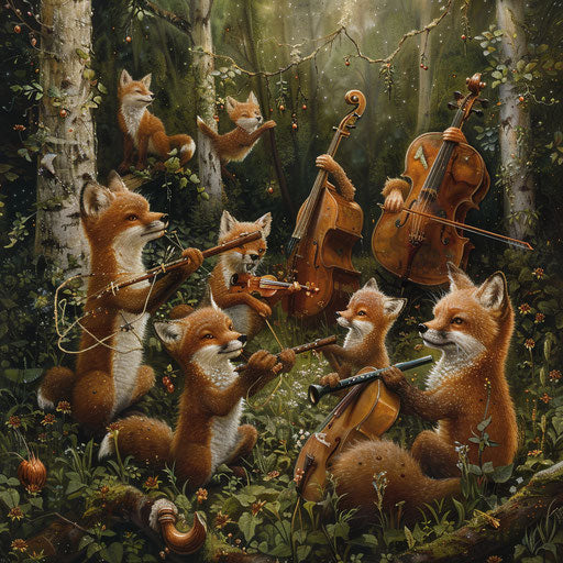 Foxes leading natural ensemble with forest instruments