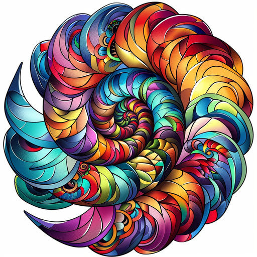 Vibrant tattoo sketch of a Fibonacci spiral in clipart style with bold, flat colors
