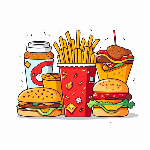 Minimalist style junk food illustration on white background