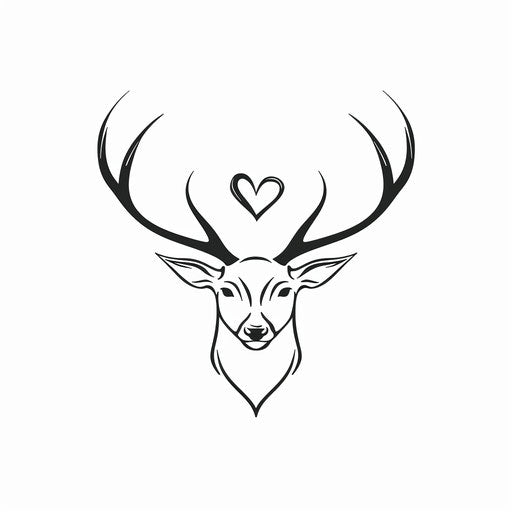 Simple, elegant outline of a deer with heart-shaped antler
