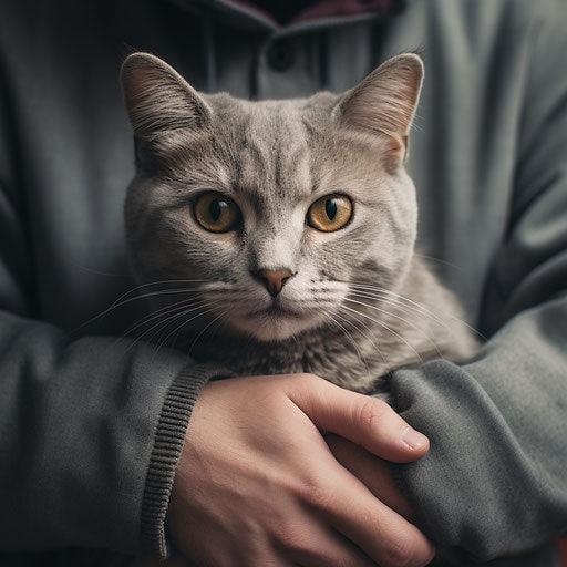 Manx cat held by its owner