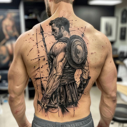 Strength tattoo with heroic elements, in the style of Glenn Fabry