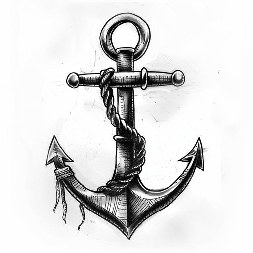 Bold black ink sailor anchor tattoo design on white