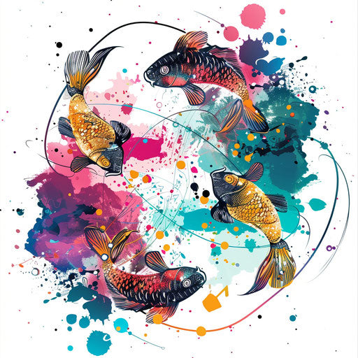 Whimsical flat tattoo sketch of Pisces constellation with cartoon fish