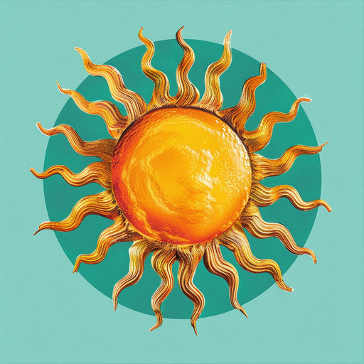 Photo realistic sun clipart on flat teal background