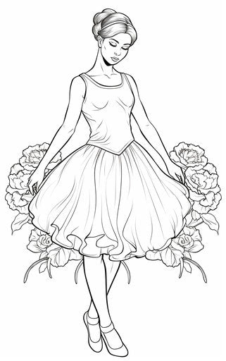 Ballerina coloring page, pensive poses, captivating 22:35