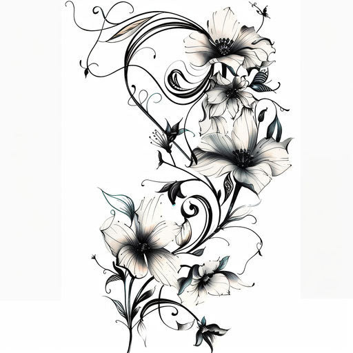Elegant floral tattoo inspired by art nouveau on white