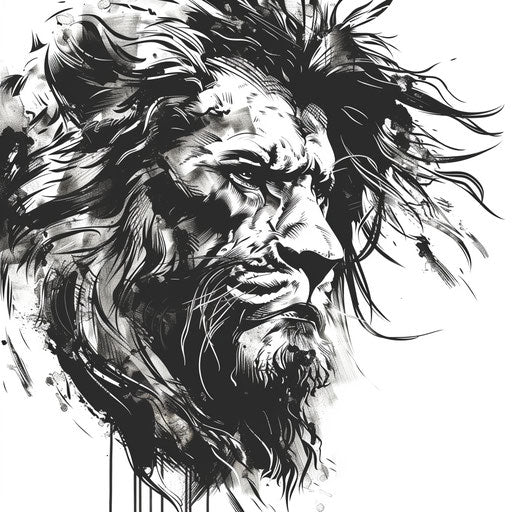 Detailed clipart style flat tattoo sketch of Daniel in the lions' den