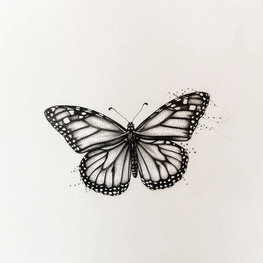 Monarch butterfly dotwork tattoo on white background