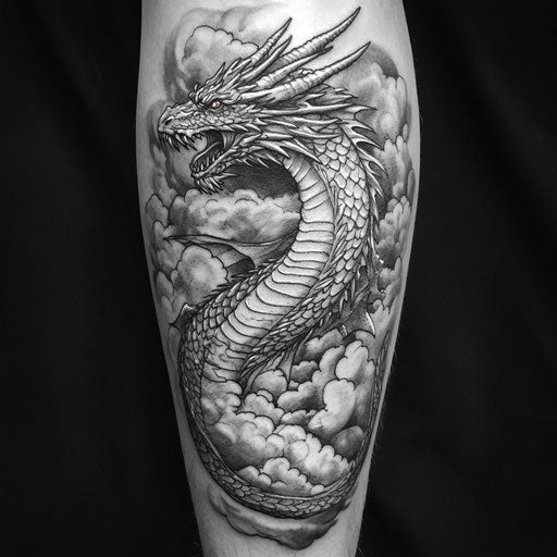 Dragon tattoos for men, dragon emerging from stormy clouds