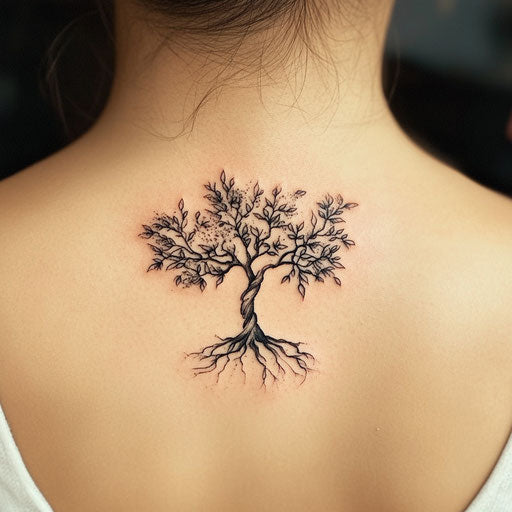 Flat tattoo sketch in clipart style for women, featuring a small tree of life