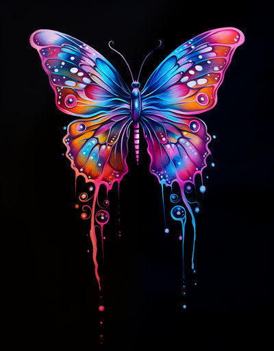 Rainbow butterfly tattoo black colors light orange dark