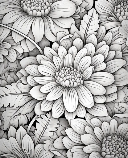 Flower pattern for a coloring book, in the style of Lilia Alvarado, layered textures and patterns, large scale murals 25:31