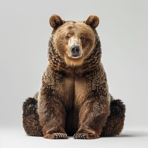 Bear clipart in photorealistic style on flat white background, dynamic lighting and intricate details