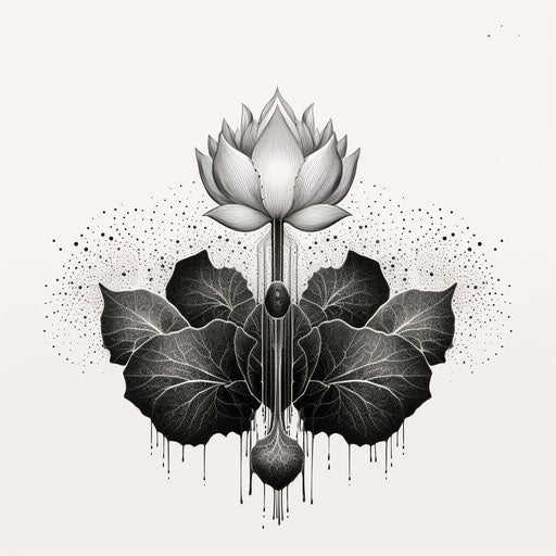 Floral lotus leaf tattoo design in black and white