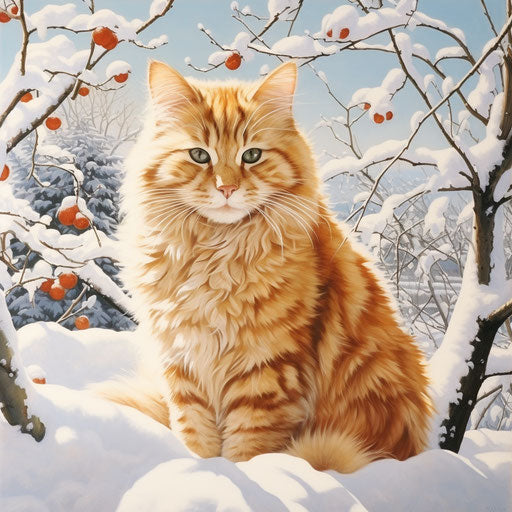 Orange cat in the snow