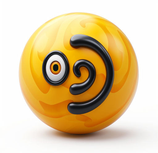 Yellow circle with black spirals: shock and amazement
