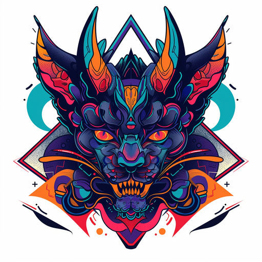 Modern flat tattoo of a gargoyle with abstract shapes